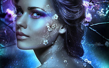 Crying Silence, blue, girl, woman, pink, fantasy, flower, face, luminos, anastasia averina HD wallpaper