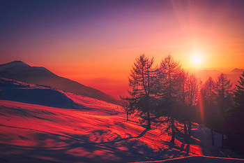 Beautiful Red Tone Sunrise Snow Trees, nature, trees, red, snow, sunrise, graphy HD wallpaper