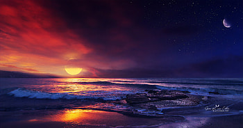 Ocean Sunset Illustration, ocean, artist, artwork, digital-art, illustration, deviantart, sunset HD wallpaper