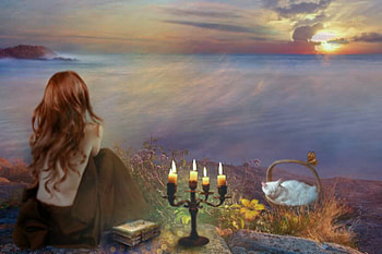 Waiting for you, sea, girl, cat, fantasy HD wallpaper
