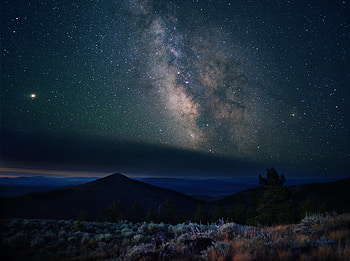 Nature, Mountains, Stars, Night, Starry Sky, Hills, Nebula HD wallpaper