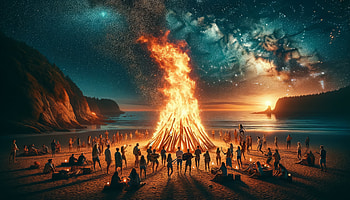 Insane Huge Bonfire, bonfire, beach, Night Sky, people, celebration HD wallpaper