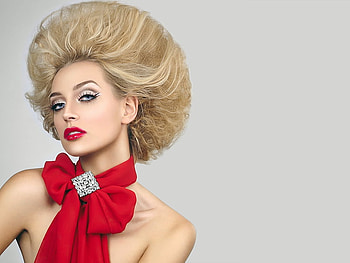 Red ribbon, model, red, lips, beautiful, look, woman, nice HD wallpaper