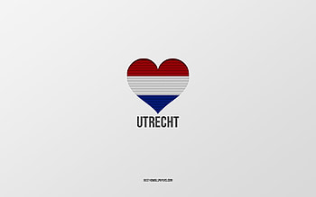 I Love Utrecht, Dutch cities, Day of Utrecht, gray background, Utrecht, Netherlands, Dutch flag heart, favorite cities, Love Utrecht HD wallpaper