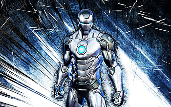 Silver Foil Iron Man, grunge art, Fortnite Battle Royale, Fortnite characters, blue abstract rays, Silver Foil Iron Man Skin, Fortnite, Silver Foil Iron Man Fortnite HD wallpaper
