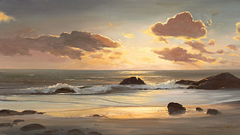 landscape, sea, coast, ocean, painting, art, beach HD wallpaper