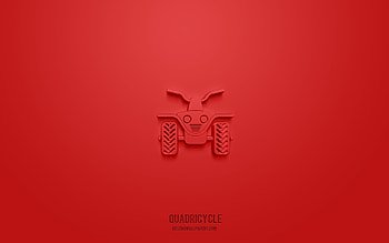 Quadricycle 3d icon, red background, 3d symbols, Quadricycle, sport icons, 3d icons, Quadricycle sign, sport 3d icons HD wallpaper