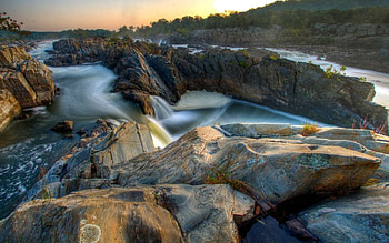 Great Falls, river, flowing, waterfalls, nature, rocks, forest, mountain HD wallpaper