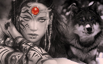 Mijn Beschermer, women, wolf, fantasy, red HD wallpaper