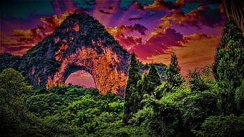 Moon Hill (China), moon hill, arch, landscape, trees, nature, china, rocks HD wallpaper