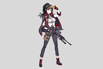 Anime girl, soldier, with gun, minimal HD wallpaper