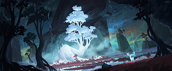 Tree, blue, white, art, fantasy, landscape, luminos, ziyi shen HD wallpaper