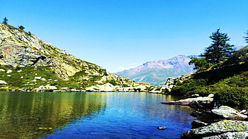 Moncenisio, Italian-French Alps, trees, italy, sky, france, water, reflections, lake HD wallpaper