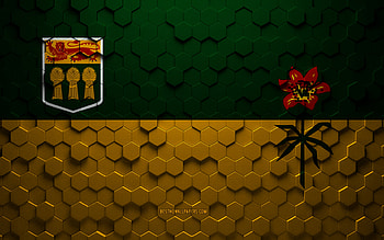 Flag of Saskatchewan, honeycomb art, Saskatchewan hexagons flag, Saskatchewan, 3d hexagons art, Saskatchewan flag HD wallpaper