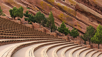 Red Rocks Amphitheatre, Empty bleacher seats, Outdoor venue, Morrison HD wallpaper