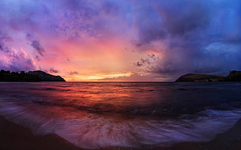 Sunset, nature, ocean, beach HD wallpaper
