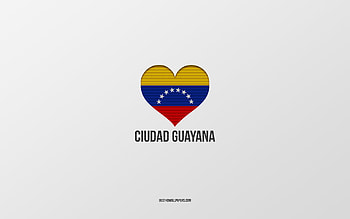 I Love Ciudad Guayana, Colombian cities, Day of Ciudad Guayana, gray background, Ciudad Guayana, Colombia, Colombian flag heart, favorite cities, Love Ciudad Guayana HD wallpaper