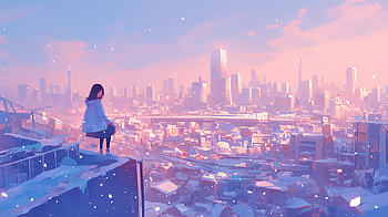 Winter Wonderland Cityscape, snowy city, cityscape, winter, girl HD wallpaper