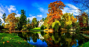 Blue October Sky, Nature, Pond, Autumn, Sky HD wallpaper