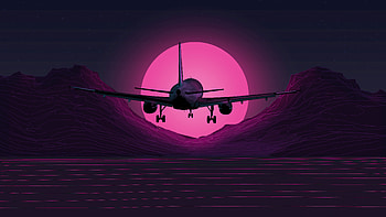 Retro Wave Moon Airplane Minimalism Vaporwave HD wallpaper