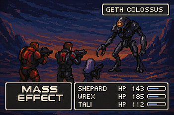 Mass Effect Ultra – Epic Geth Colossus Battle Scene, Mass Effect, pixel art, video game HD wallpaper