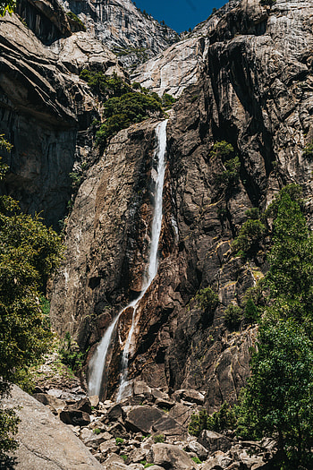 Nature, Stones, Rocks, Waterfall, Branches, Cliff HD phone wallpaper