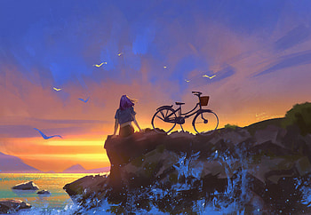 Girl Watching Sunset, artist, artwork, artstation HD wallpaper