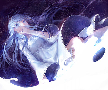 Night, blue, purple, white, anime, girl, manga HD wallpaper