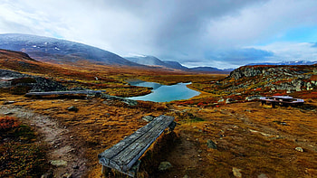 Alesjaure, Sweden, lake, hills, scandinavia, autumn, landscape, clouds, sky HD wallpaper