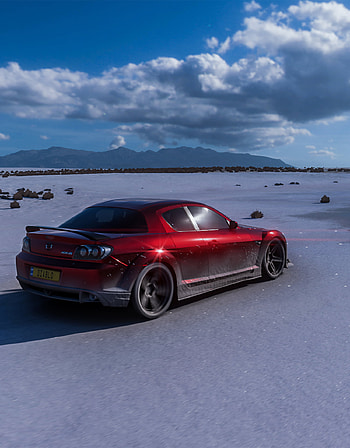 Mazda RX8, sky, jdm, red car, snow, ice, clouds, christmas HD phone wallpaper