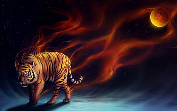 Abstract, Art, Moon, Tiger HD wallpaper