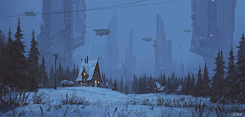 Winter, Art, Night, Small House, Lodge, Future HD wallpaper