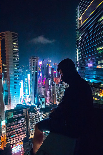 Skyscraper, Dark, Night City, Mask, Loneliness, Roof HD phone wallpaper