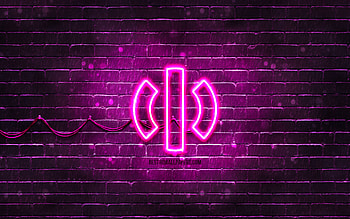 HiPhi purple logo, , purple brickwall, HiPhi logo, cars brands, HiPhi neon logo, HiPhi HD wallpaper