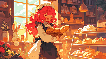 Anime Girl in Bakery - Bread-Themed, Anime, anime girl, bakery, bread HD wallpaper