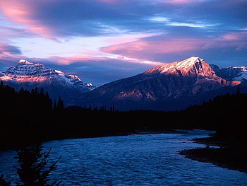 Bow River, night, river, sky, mountain HD wallpaper