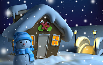 Cute Snowman, snowman, abstract, snow, house, cute, 3D and CG HD wallpaper