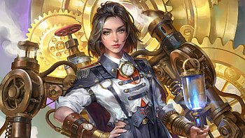 Sci Fi, Steampunk, Black Hair, Green Eyes, Short Hair HD wallpaper