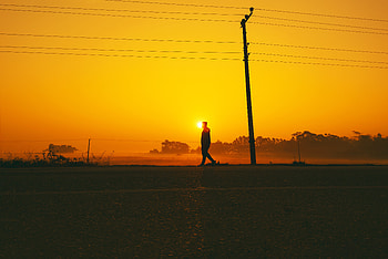 Minimalism, Sunset, Silhouette, Stroll, Pillar, Post, Wire, Wires HD wallpaper