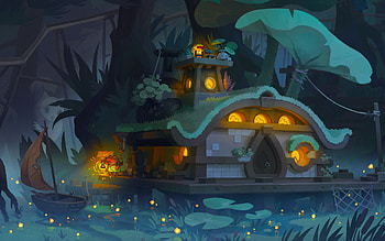 Enchanted Night Village: Artistic Frog, artistic, night, frog, village HD wallpaper