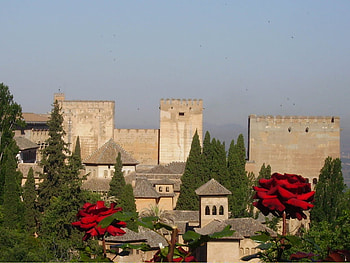red roses, spain, castle, fortress HD wallpaper