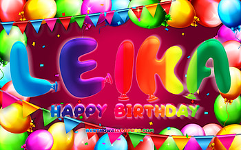 Happy Birtay Leika, , colorful balloon frame, Leika name, purple background, Leika Happy Birtay, Leika Birtay, popular german female names, Birtay concept, Leika HD wallpaper