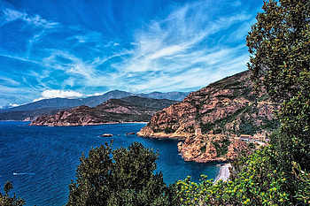 Badlands in Corsica, sea, corsica, sky, france HD wallpaper