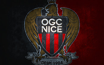 OGC Nice, French football team, red black background, OGC Nice logo, grunge art, Ligue 1, France, football, OGC Nice emblem HD wallpaper