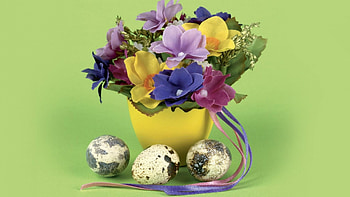 Flowers and easter eggs, egg, easter, arrangement, flower HD wallpaper