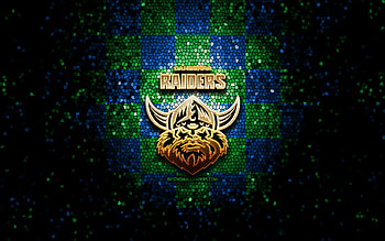 Canberra Raiders, glitter logo, NRL, green blue checkered background, rugby, australian rugby club, Canberra Raiders logo, mosaic art, National Rugby League HD wallpaper