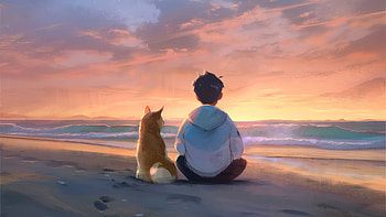 Peaceful Time With Bestfriend, peace, dog, friend, relaxing, artist, artwork, digital-art, artstation HD wallpaper