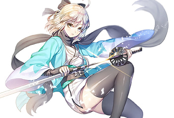 Sakura Saber, blond hair, blonde, fate stay night, beauty, nice, blonde hair, female, plain, sexy, sweet, white, blond, sword, girl, beautiful, blade, anime girl, saber, simple, anime, pretty, katana, lovely HD wallpaper