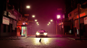 Cat Road Delorean , cat, road, delorean, cars, artist, artwork, digital-art, artstation HD wallpaper