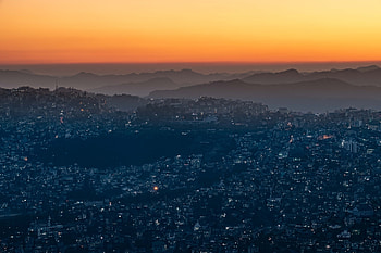 Cities, Sunset, Sky, View From Above, Fog, Night City HD wallpaper